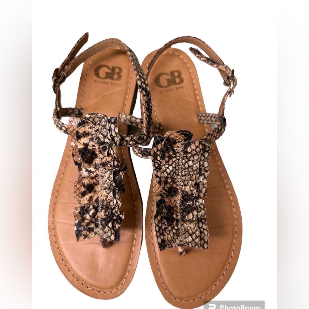 Gianni Bini ruffle snake skin flat strap sandal